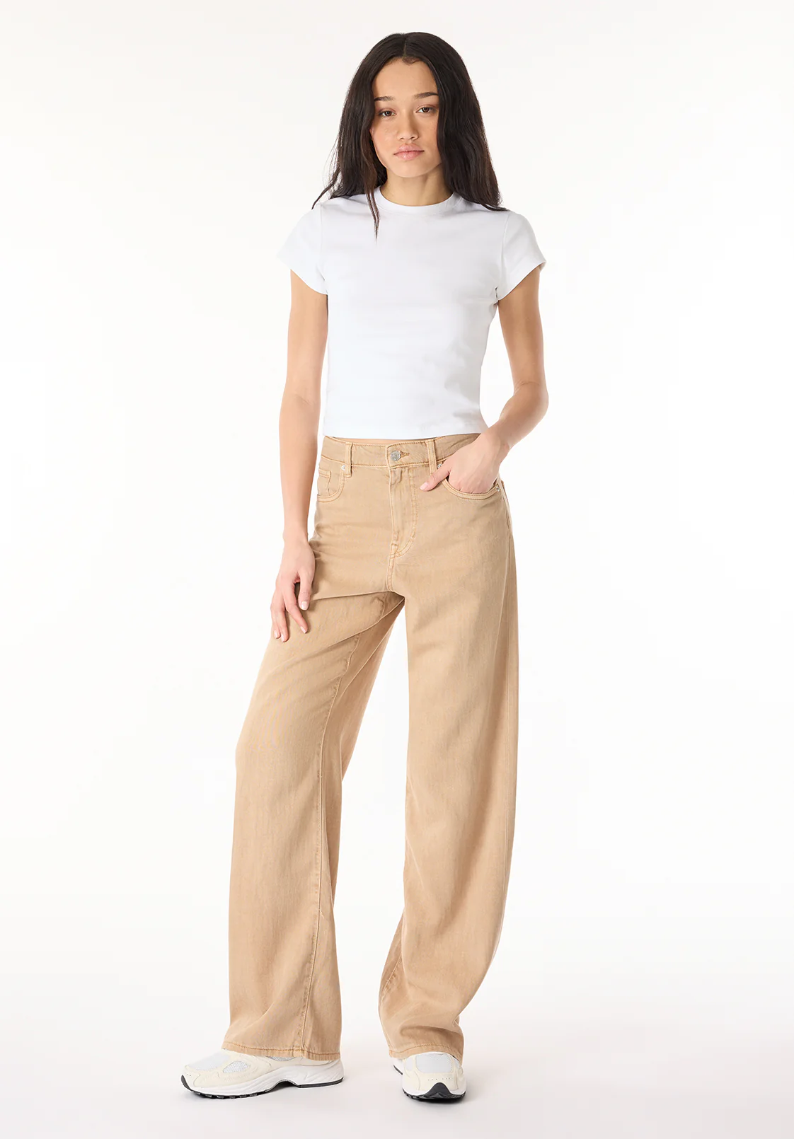 High Rise Wide Leg Addie Women's Pants, Almond Beige - BL16083 - Image 4