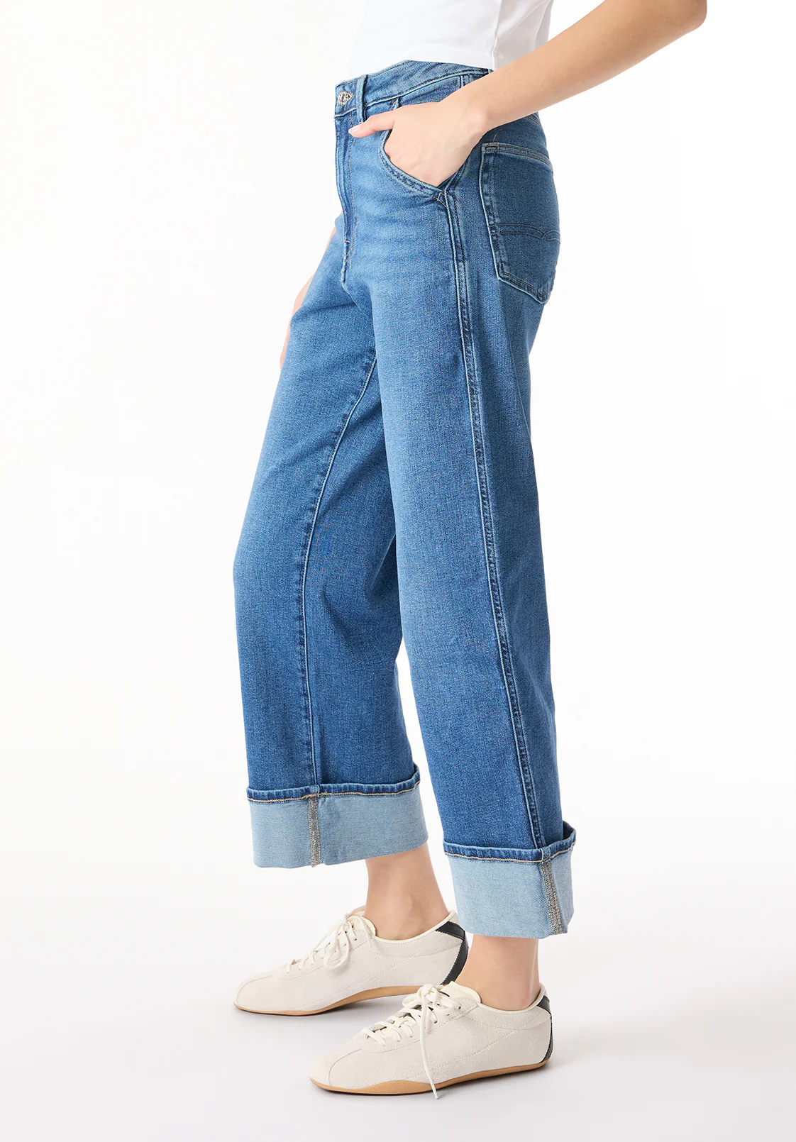 High Rise Wide Leg Cropped Addisson Women's Jeans, Indigo Worn - BL16047 - Image 2