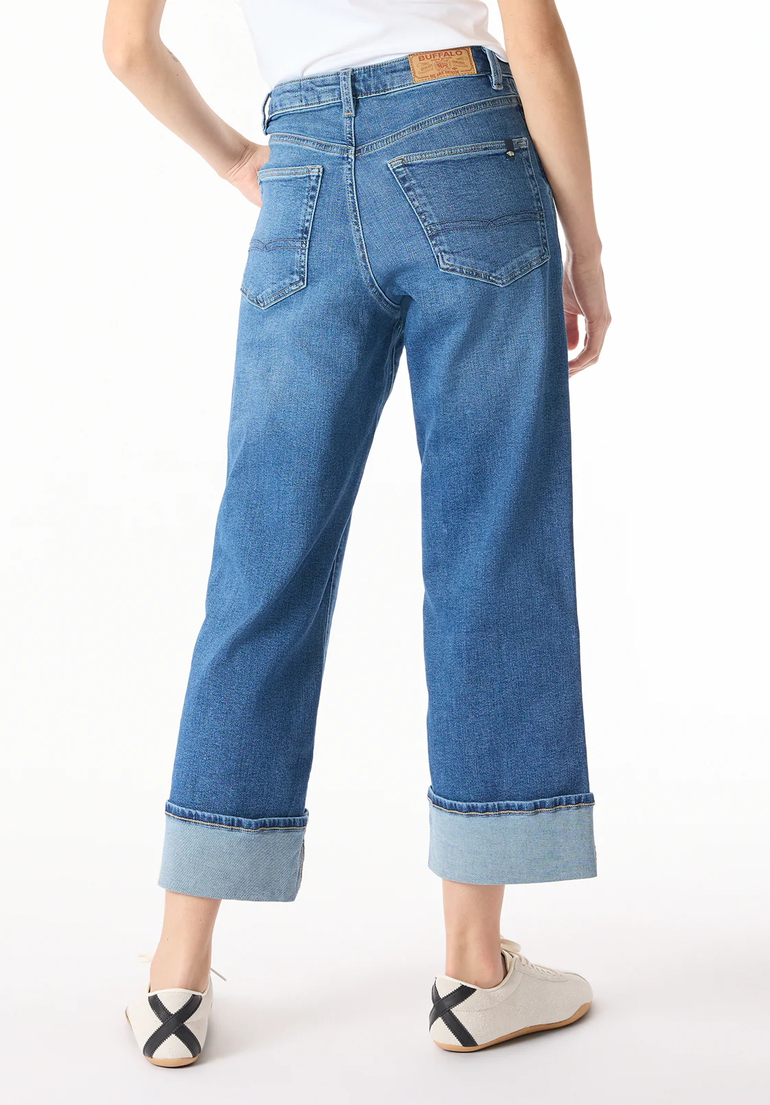 High Rise Wide Leg Cropped Addisson Women's Jeans, Indigo Worn - BL16047 - Image 3