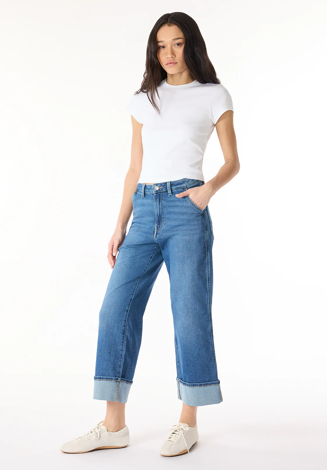 High Rise Wide Leg Cropped Addisson Women's Jeans, Indigo Worn - BL16047 - Image 4