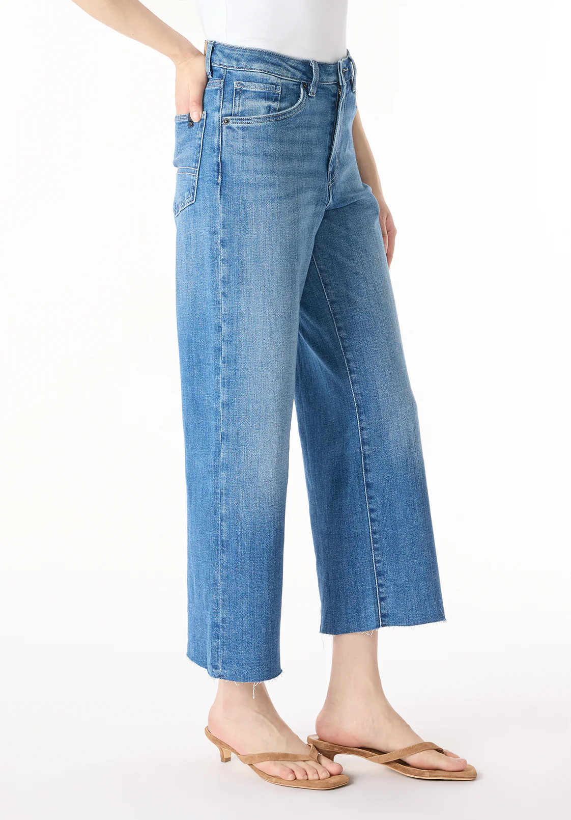 High Rise Wide Leg Cropped Addisson Women's Jeans, Indigo Sanded - BL16069 - Image 2