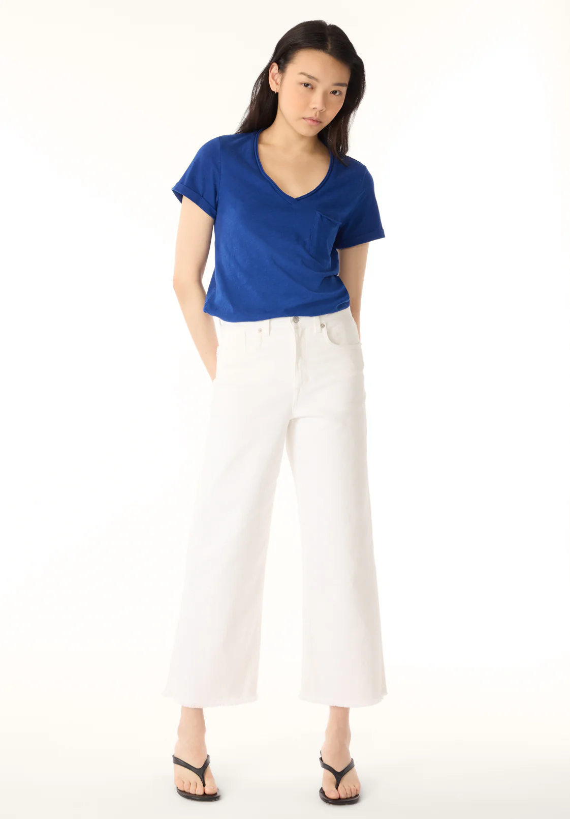 High Rise Wide Leg Cropped Addisson Women's Pants, White - BL16087 - Image 4