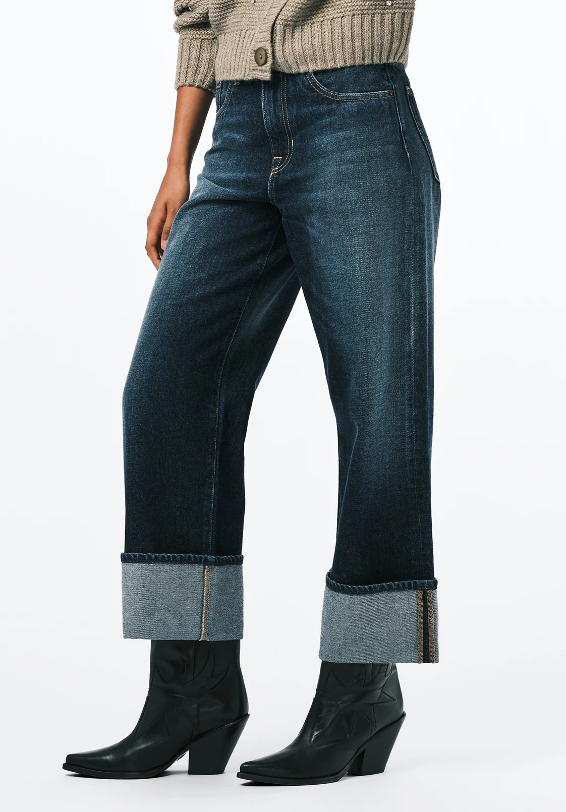 High Rise Wide Leg Cropped Addisson Women's Jeans, Dark Contrast - BL16106 - Image 2