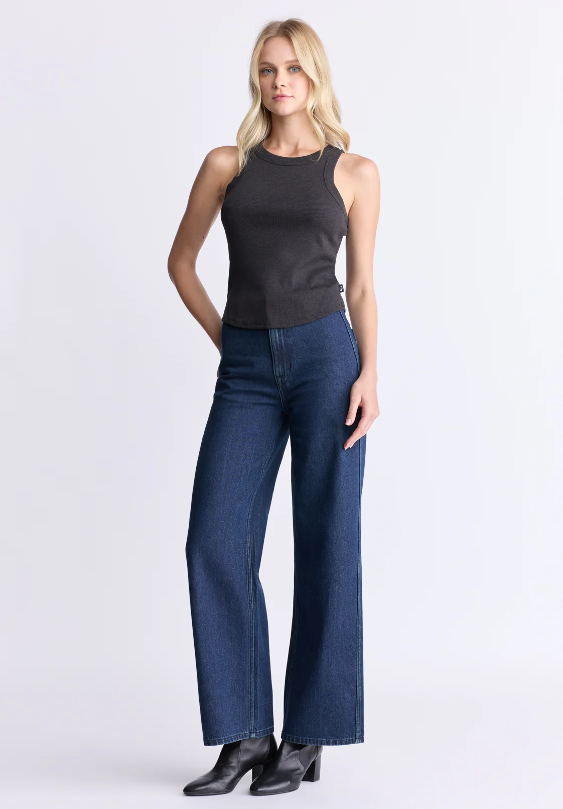 High Rise Wide Leg Adele Women's Jeans, Dark Rinse Wash - BL16013 - Image 6