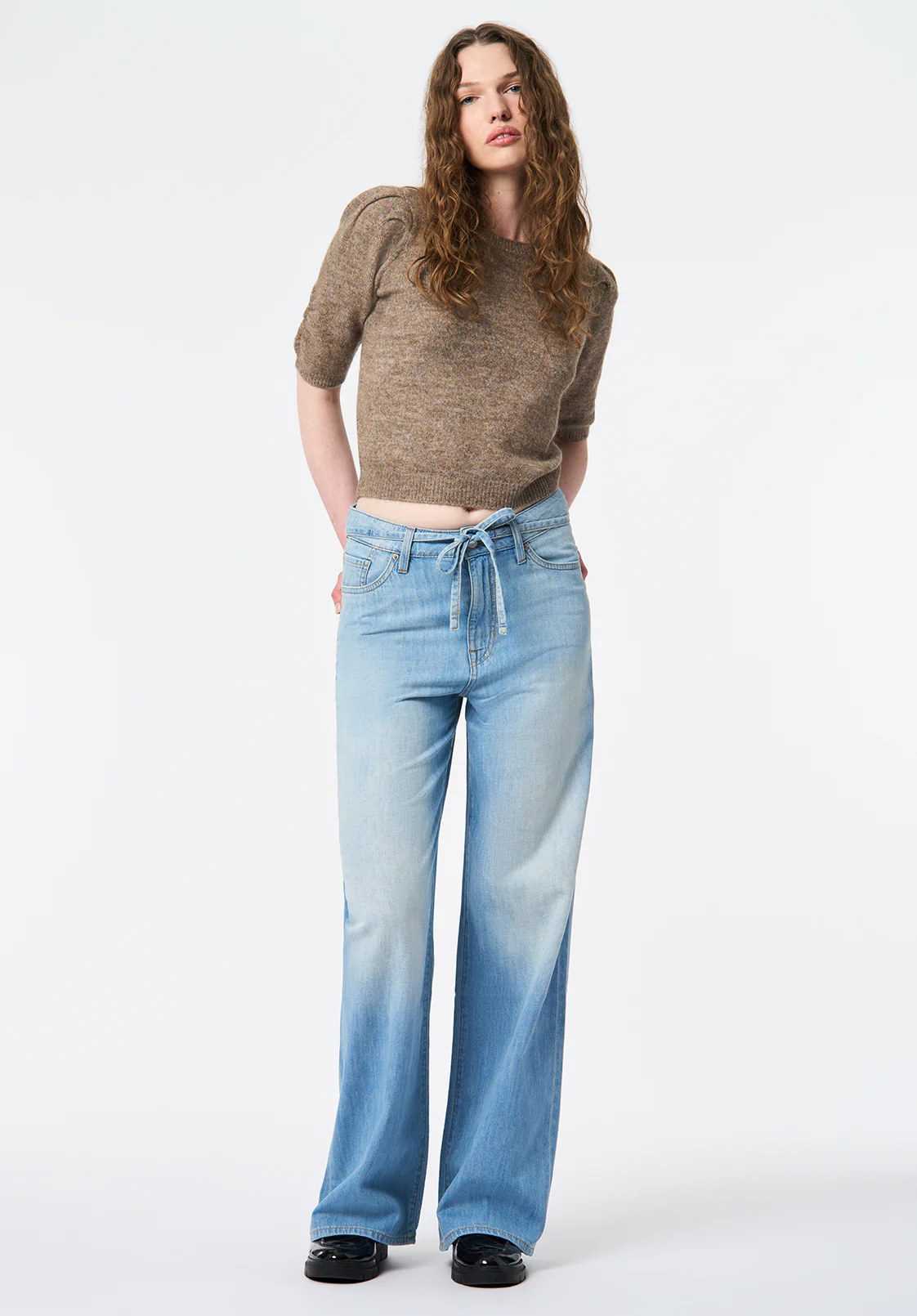 High Rise Wide Leg Alecia Women's Lightweight Jeans, Light Blue - BL16113 - Image 4