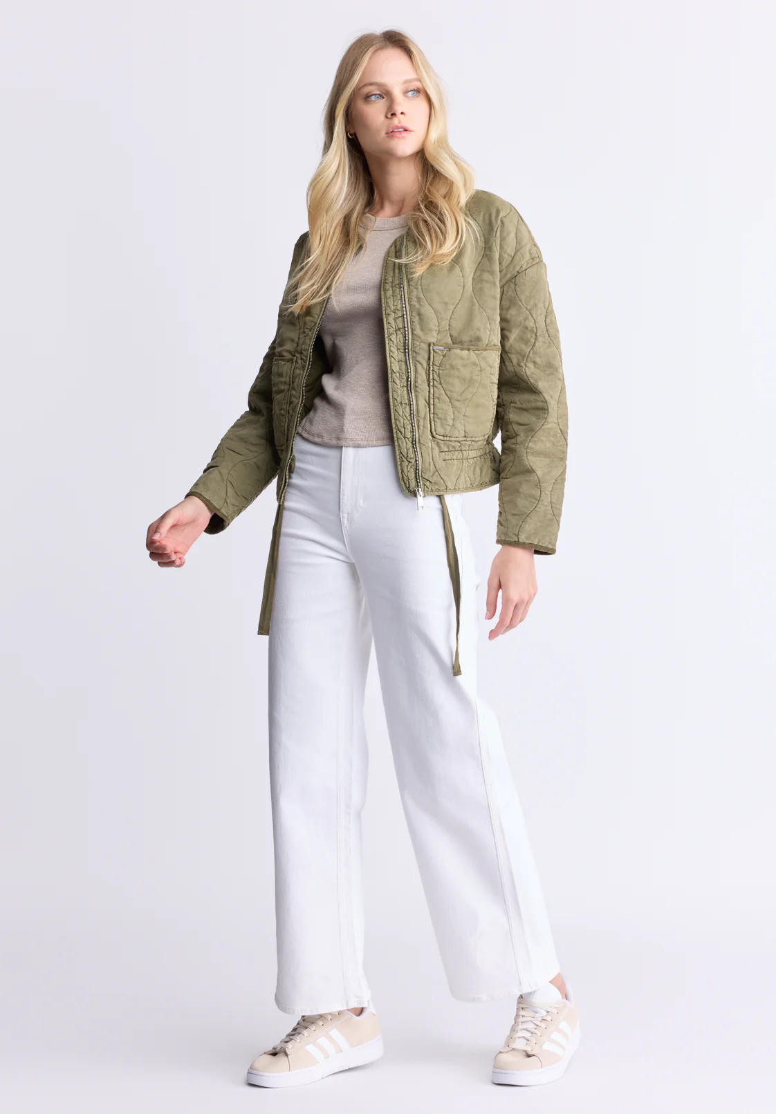 Annalee Women's Quilted Cropped Jacket, Olive green - JK0025H - Image 4