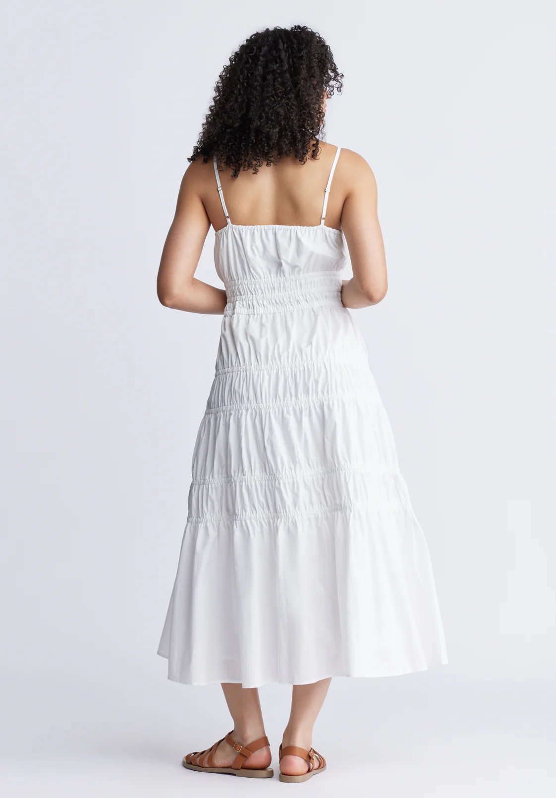 Balia Women's Long Ruched Tiered Dress, White - WD0047S - Image 3
