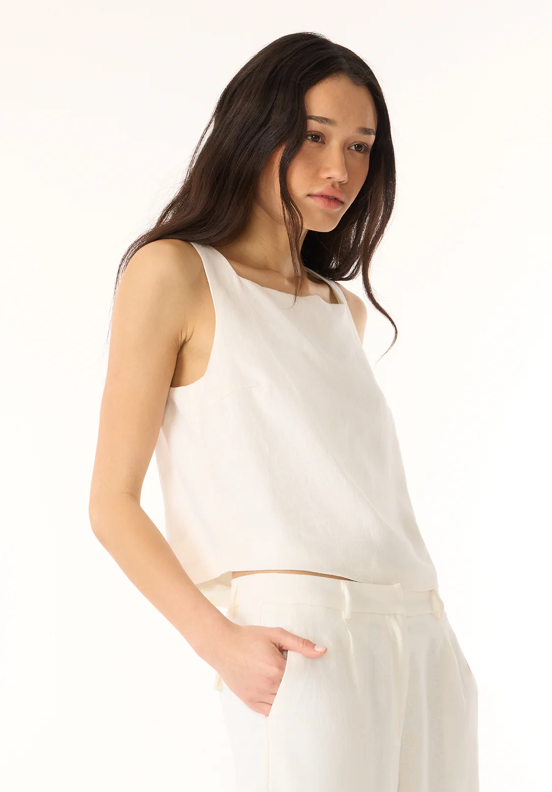 Benedita Women's Sleeveless Linen Top, Off-White - WT0186P - Image 2