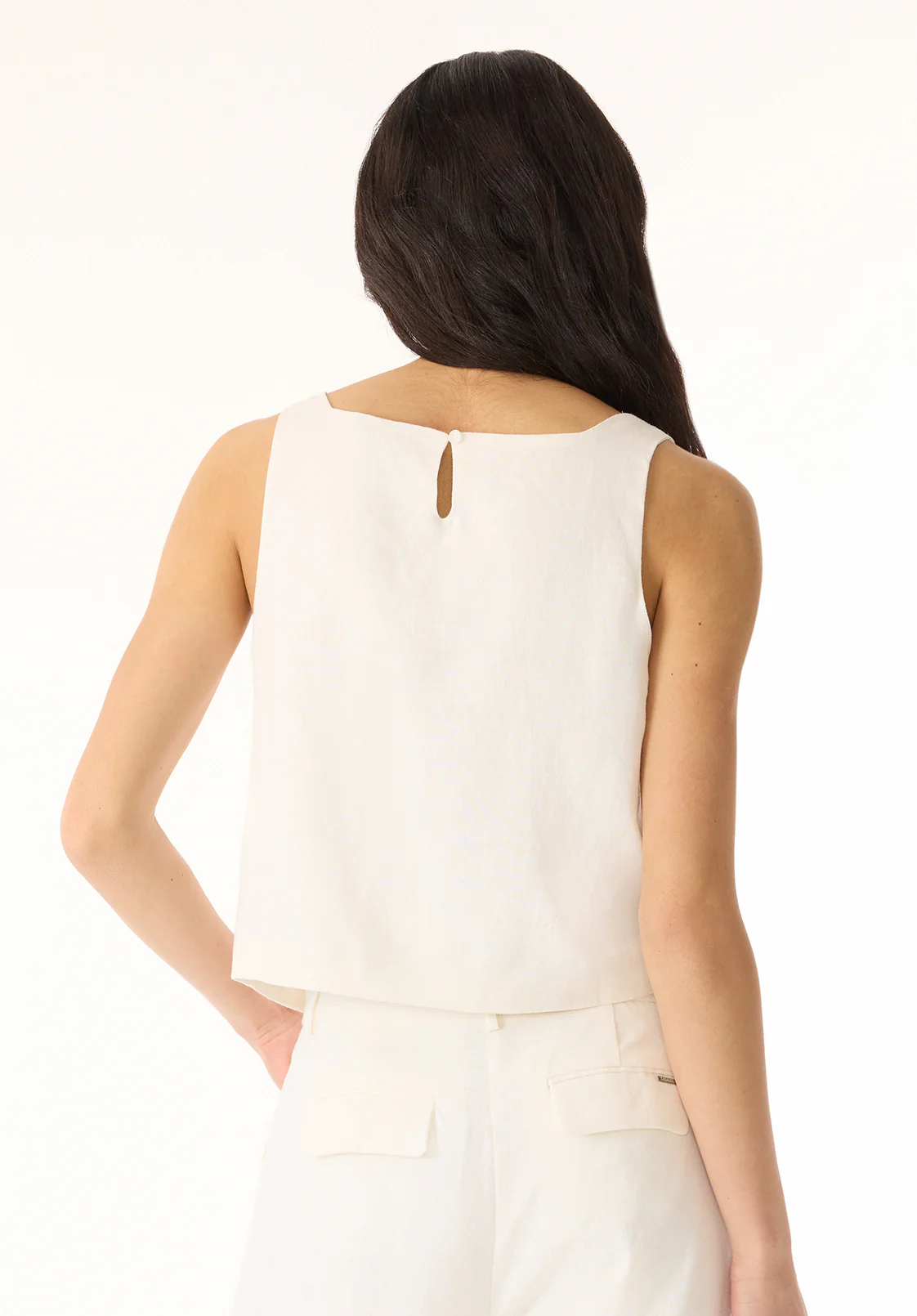 Benedita Women's Sleeveless Linen Top, Off-White - WT0186P - Image 3