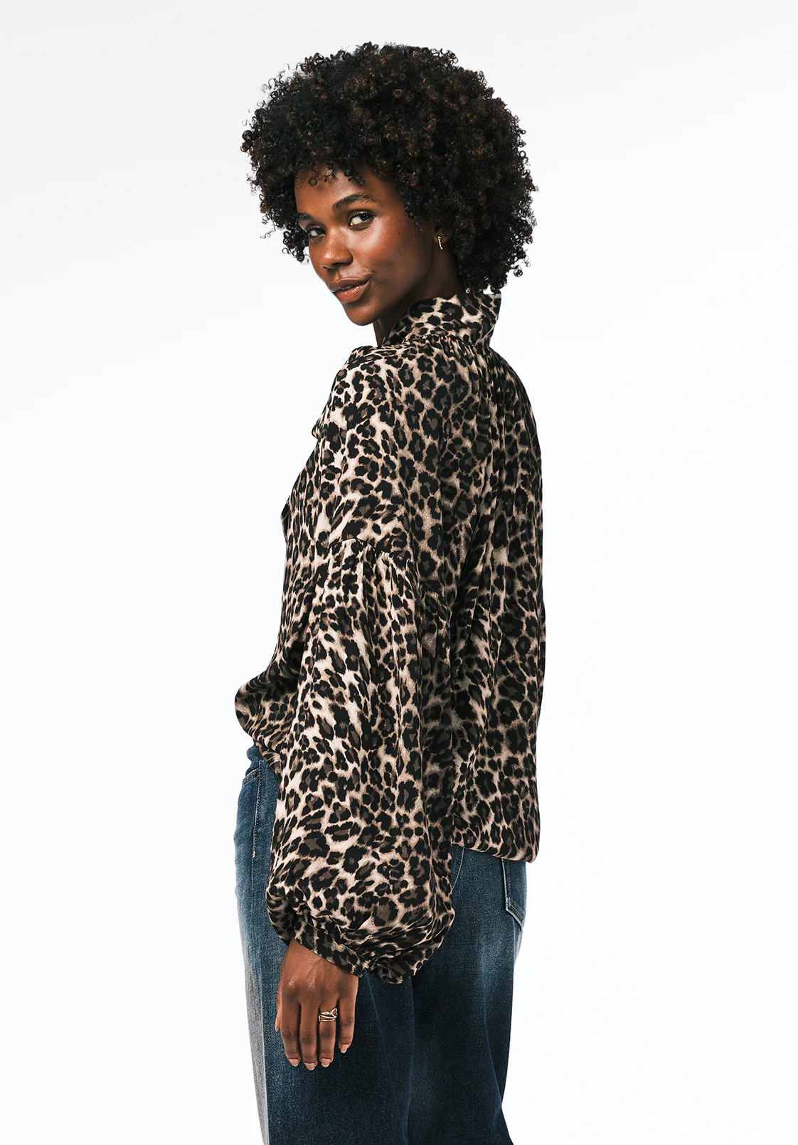 Carissa Women's Printed Blouse with Bow Neck and Voluminous Sleeves, Leopard - WT0207 - Image 3
