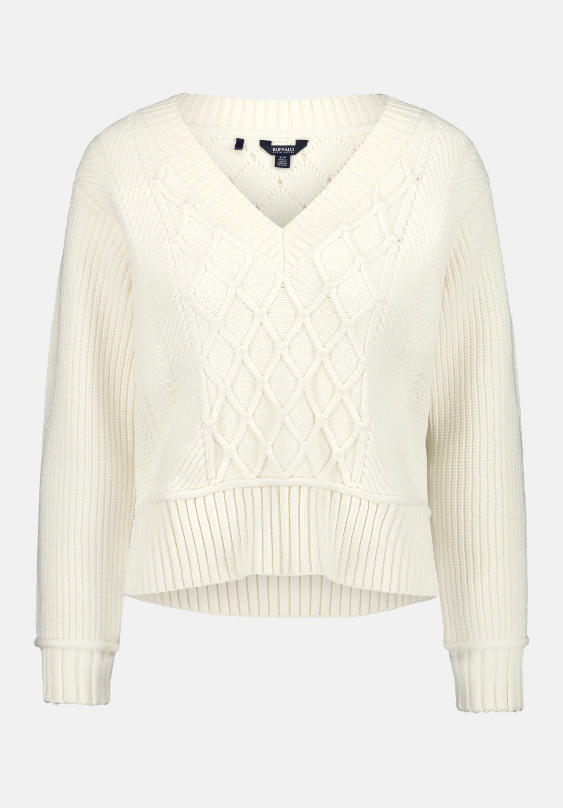 Colette Women's V-Neck Cable Knit Sweater, Marshmallow - SW0131 - Image 5