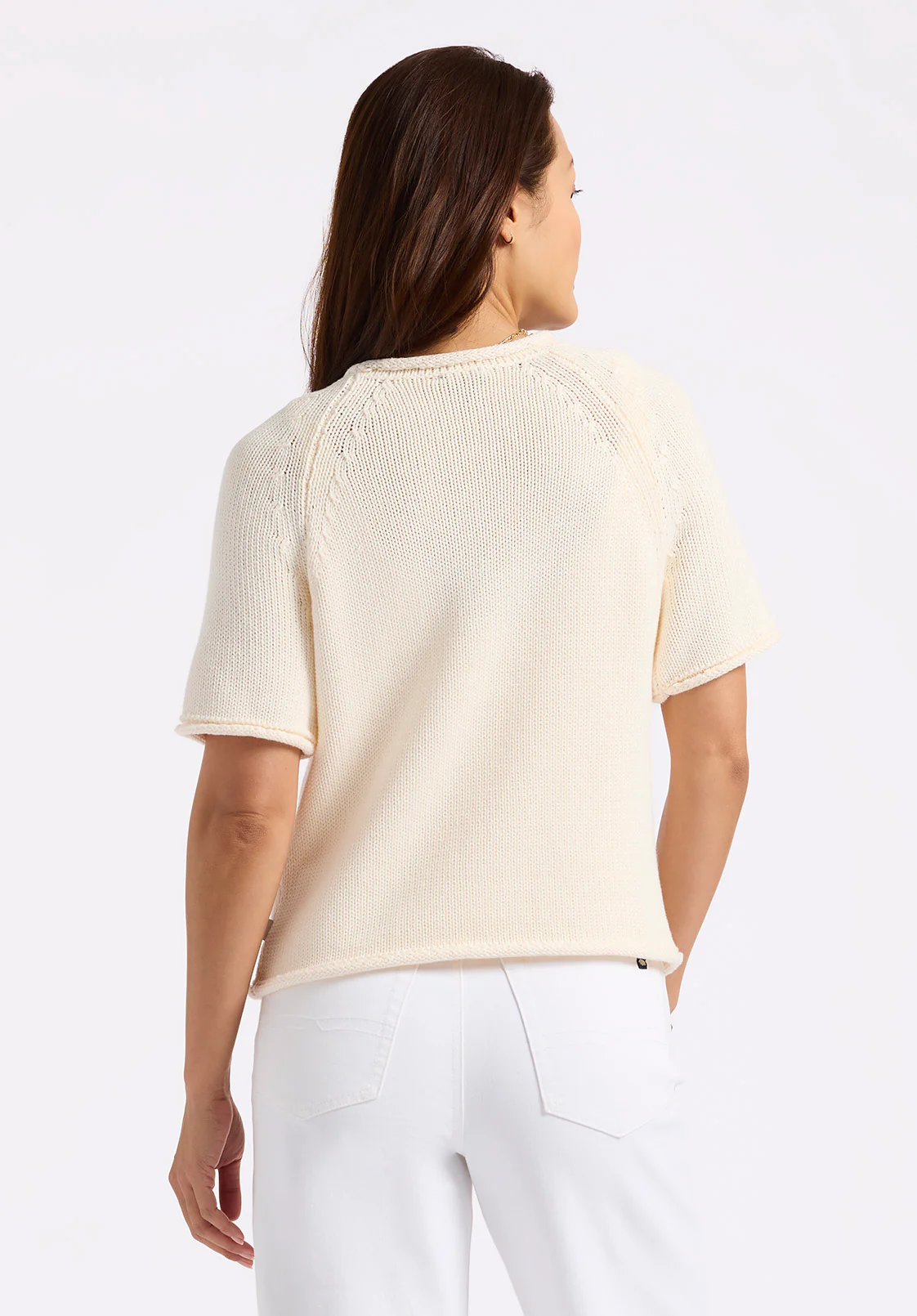 Devora Women’s Light Knit Short-Sleeve Sweater, Parchment - SW0115P - Image 3