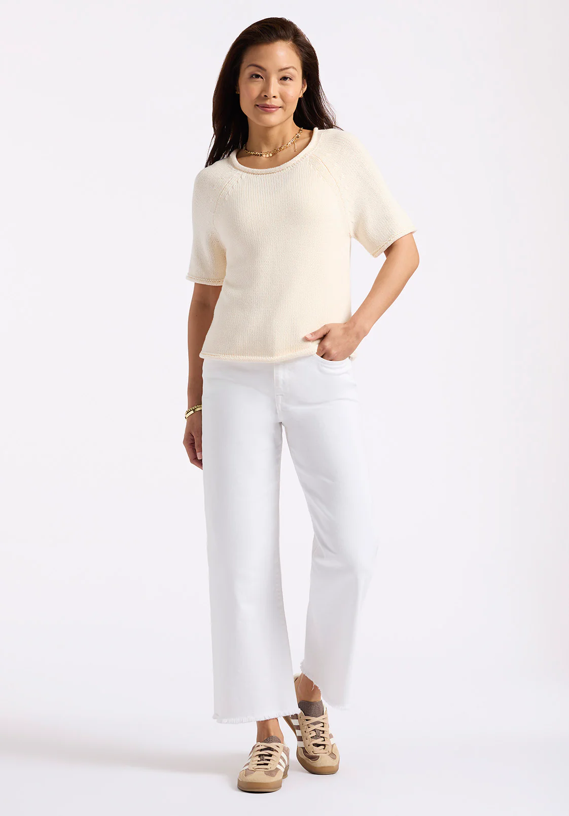 Devora Women’s Light Knit Short-Sleeve Sweater, Parchment - SW0115P - Image 4