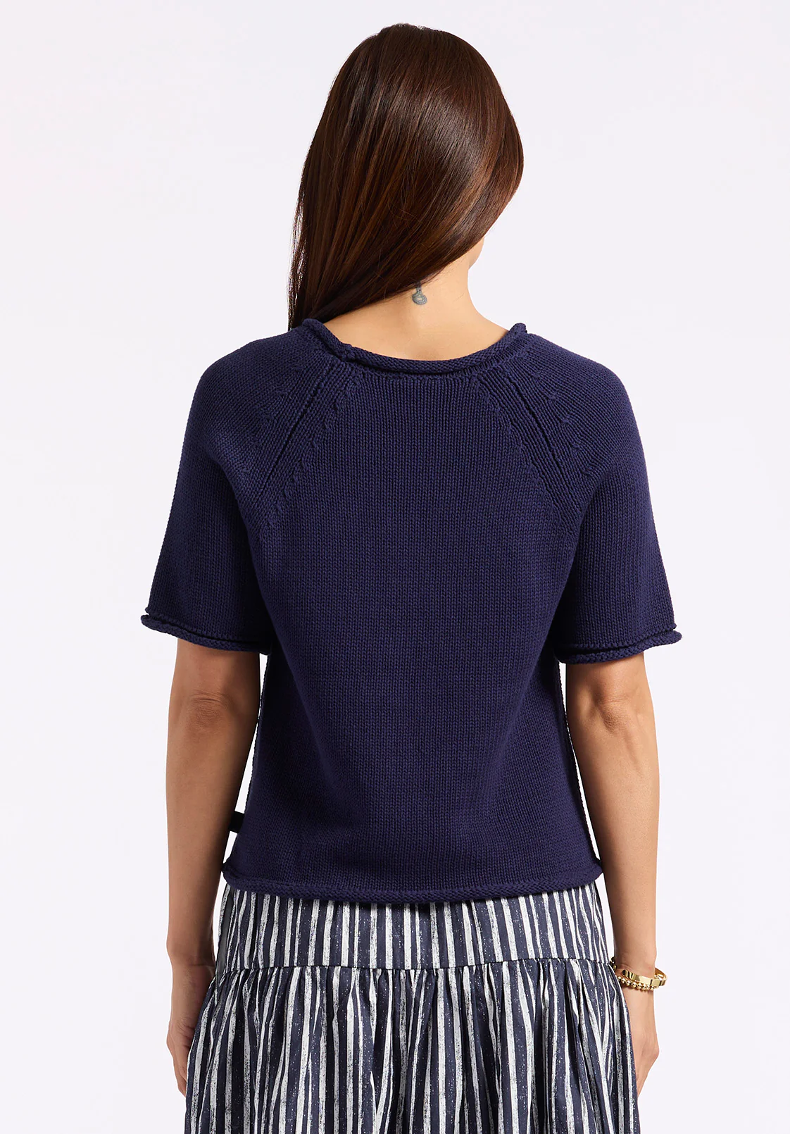 Devora Women’s Light Knit Short-Sleeve Sweater, Navy - SW0115P - Image 3