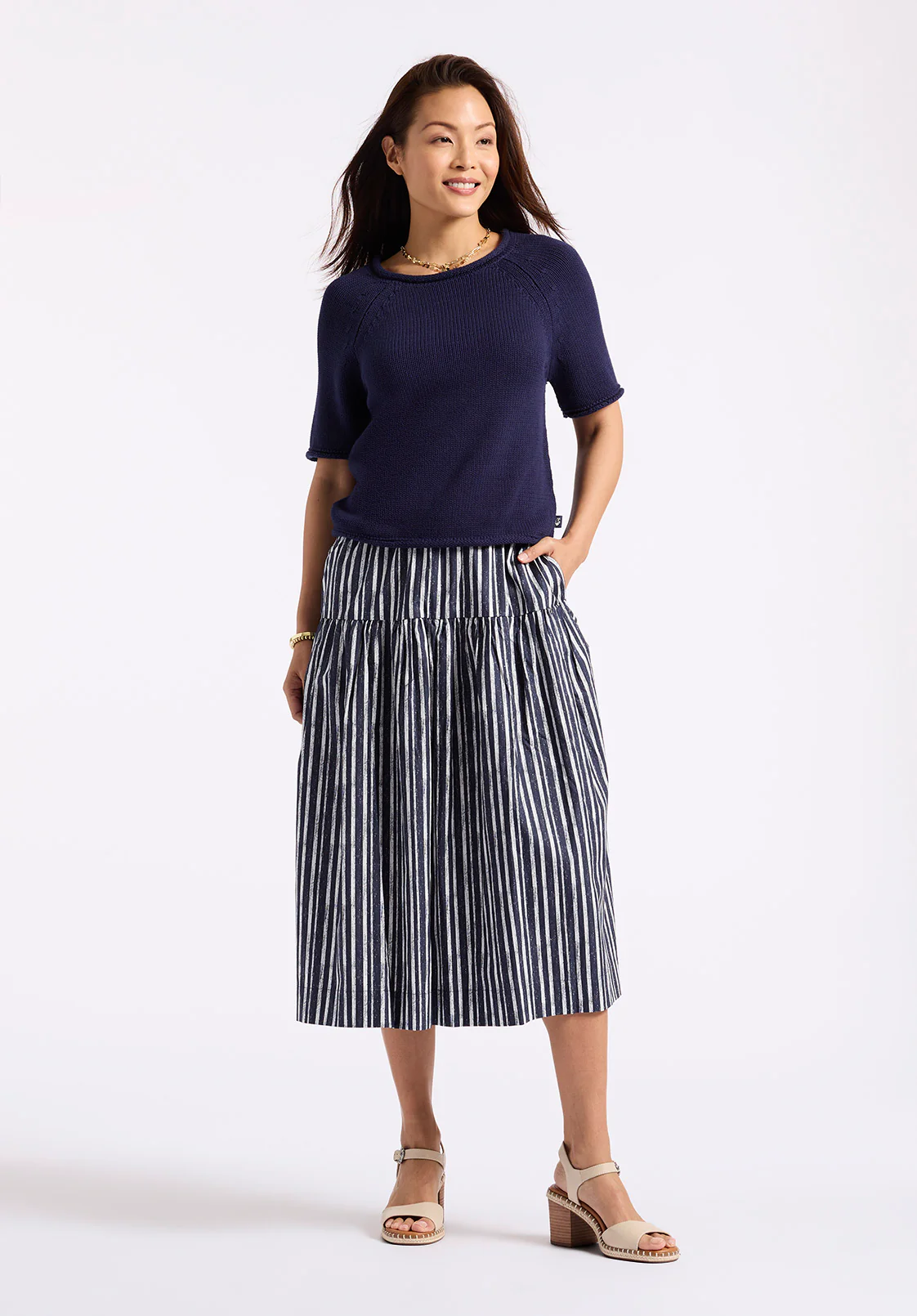 Devora Women’s Light Knit Short-Sleeve Sweater, Navy - SW0115P - Image 4