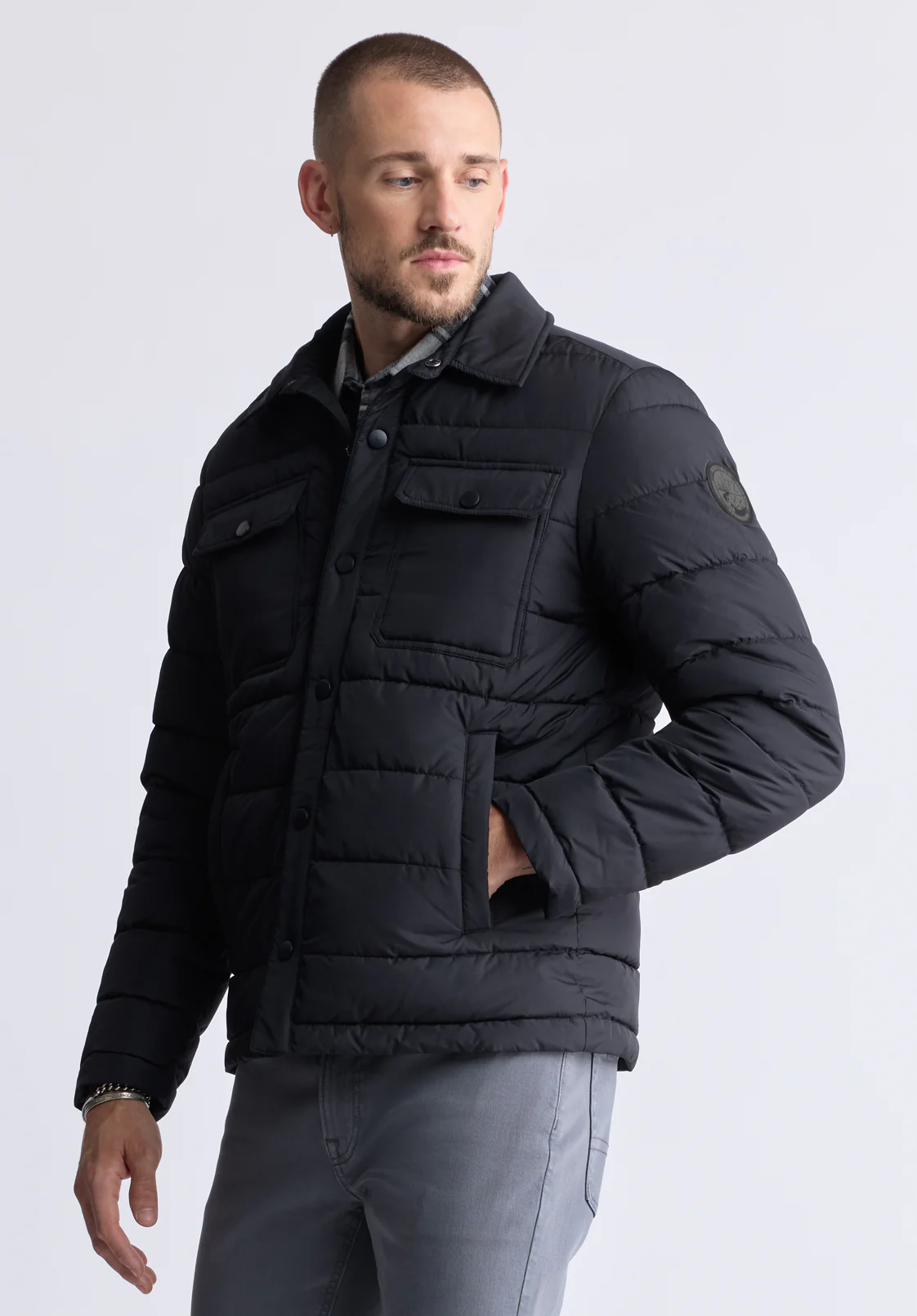 Ericson Men's Quilted Button-Front Jacket, Black - OBMOE001 - Image 2