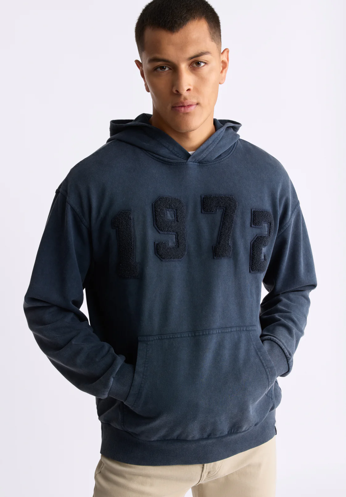 Farhim Men's Hoodie with Textured Applique, Midnight Blue - BM24517 - Image 3
