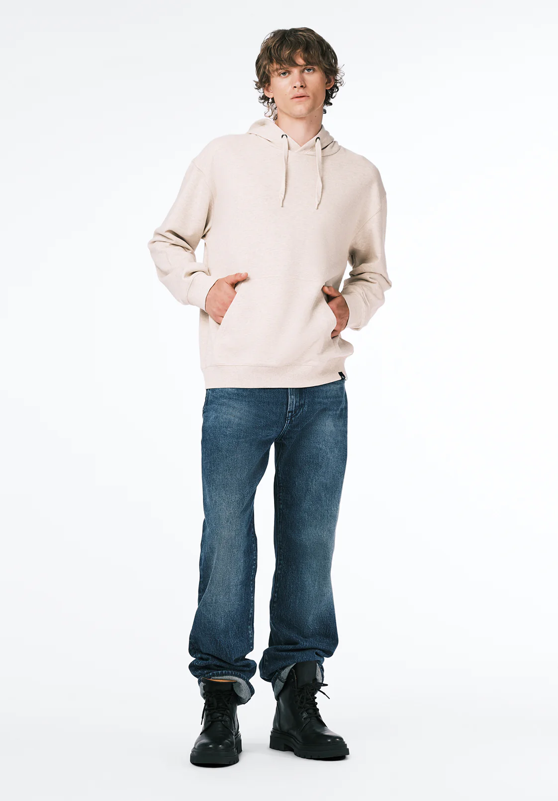 Finley Men's Relaxed Hooded Sweatshirt, Heather Beige - BM24741 - Image 4