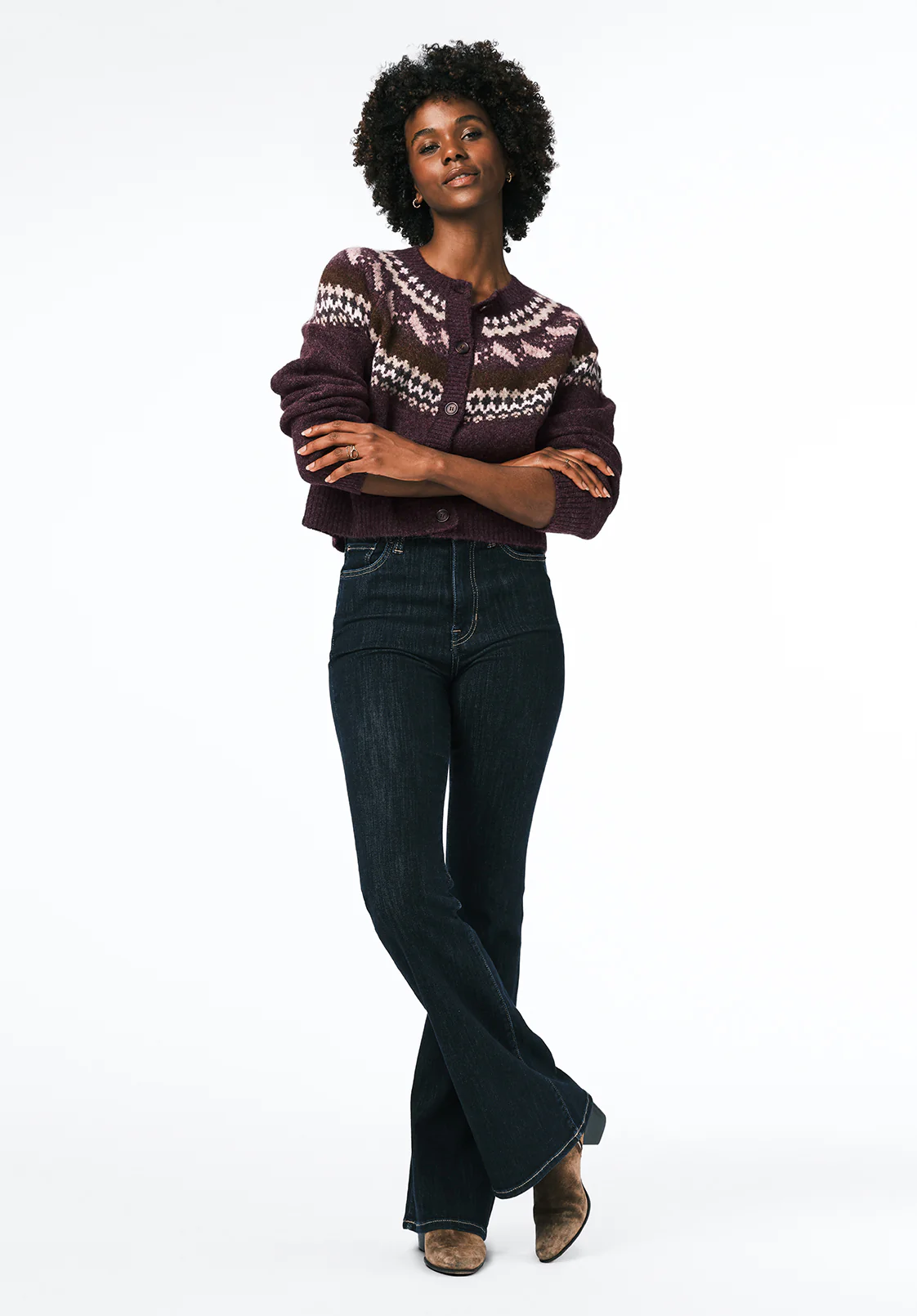 Frederick Women's Fair Isle Button-Up Cardigan, Fig - SW0152 - Image 4