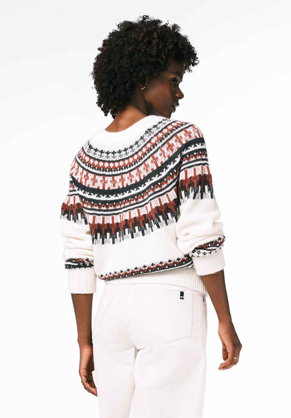 Glenda Women's Fair Isle Knit Crewneck Sweater, Ivory - SW0149 - Image 3