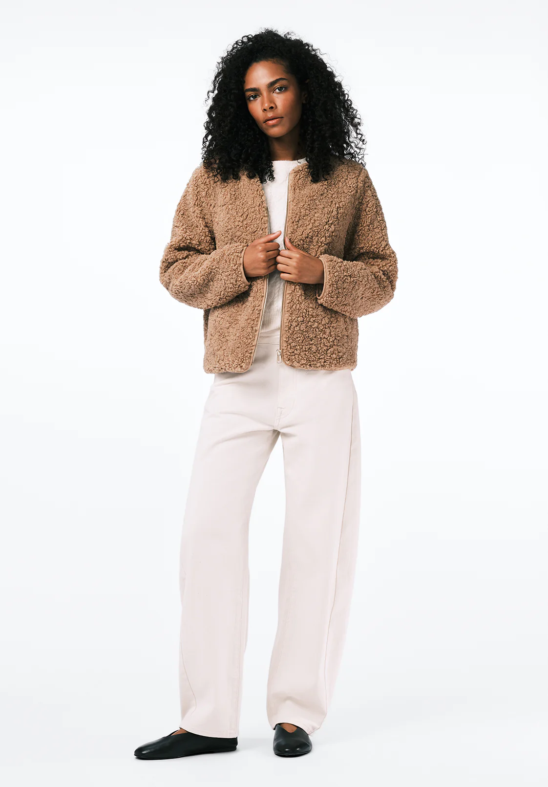 Gwynne Women's Plush Faux-Shearling Teddy Zip Jacket, Biscotti - JK0058 - Image 4