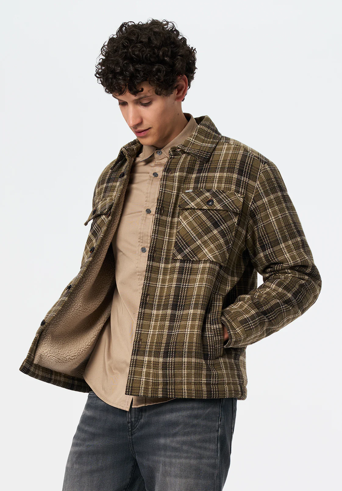 Jaceko Men's Sherpa-Lined Plaid Shirt Jacket, Fern - BM24745 - Image 2