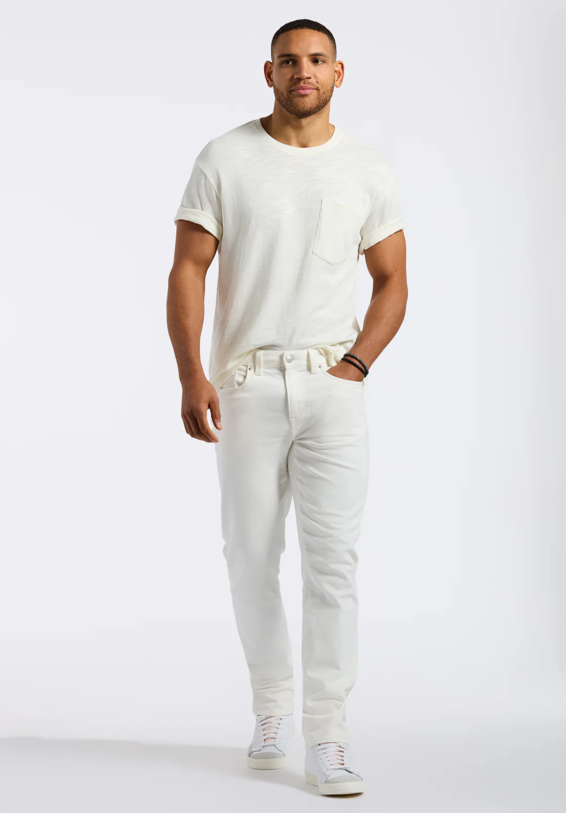 Kander Men's Slub Knit Crew Neck Pocket T-Shirt, Milk - BM24606 - Image 4