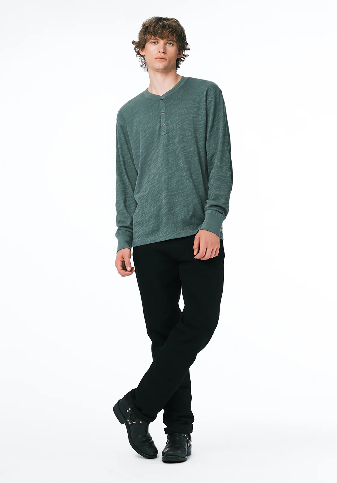 Kandid Men's Long-Sleeve Relaxed Henley Top, Dark Forest - BM24660 - Image 4