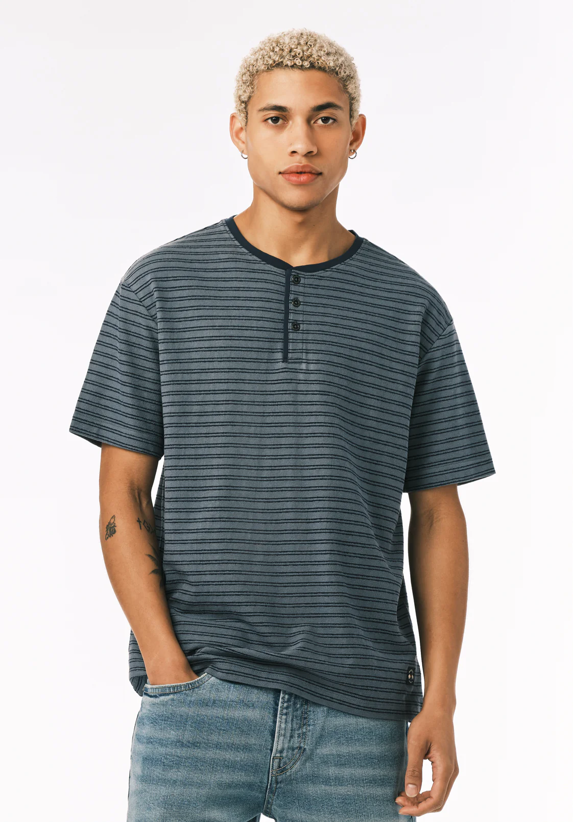 Kandido Men’s Striped Short Sleeve Henley, Mirage - BM24805