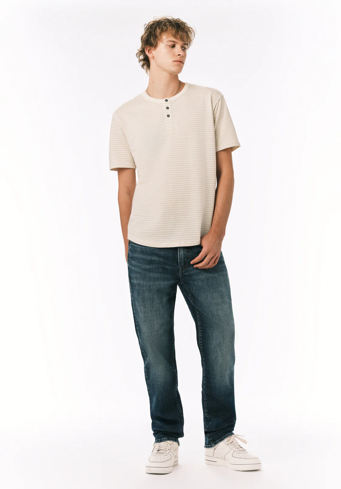 Kehlani Men’s Striped Short Sleeve Henley, Milk - BM24760 - Image 3