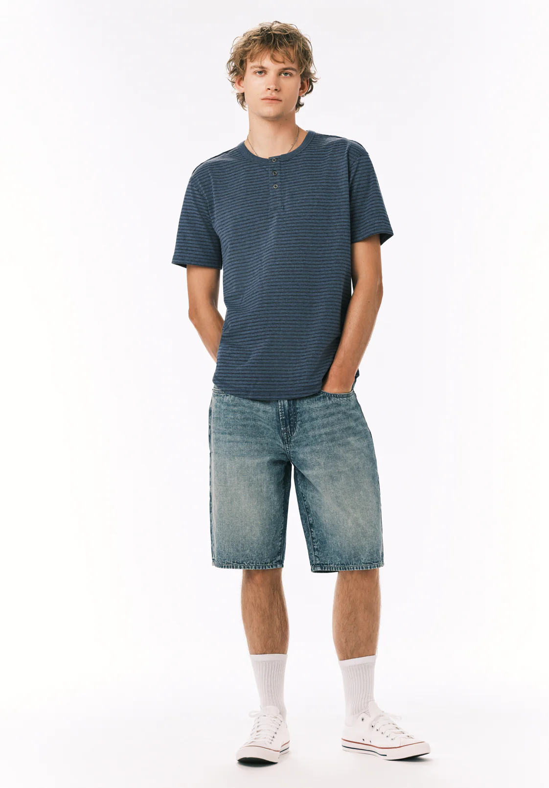 Kehlani Men’s Striped Short Sleeve Henley, Vintage Indigo - BM24760 - Image 3