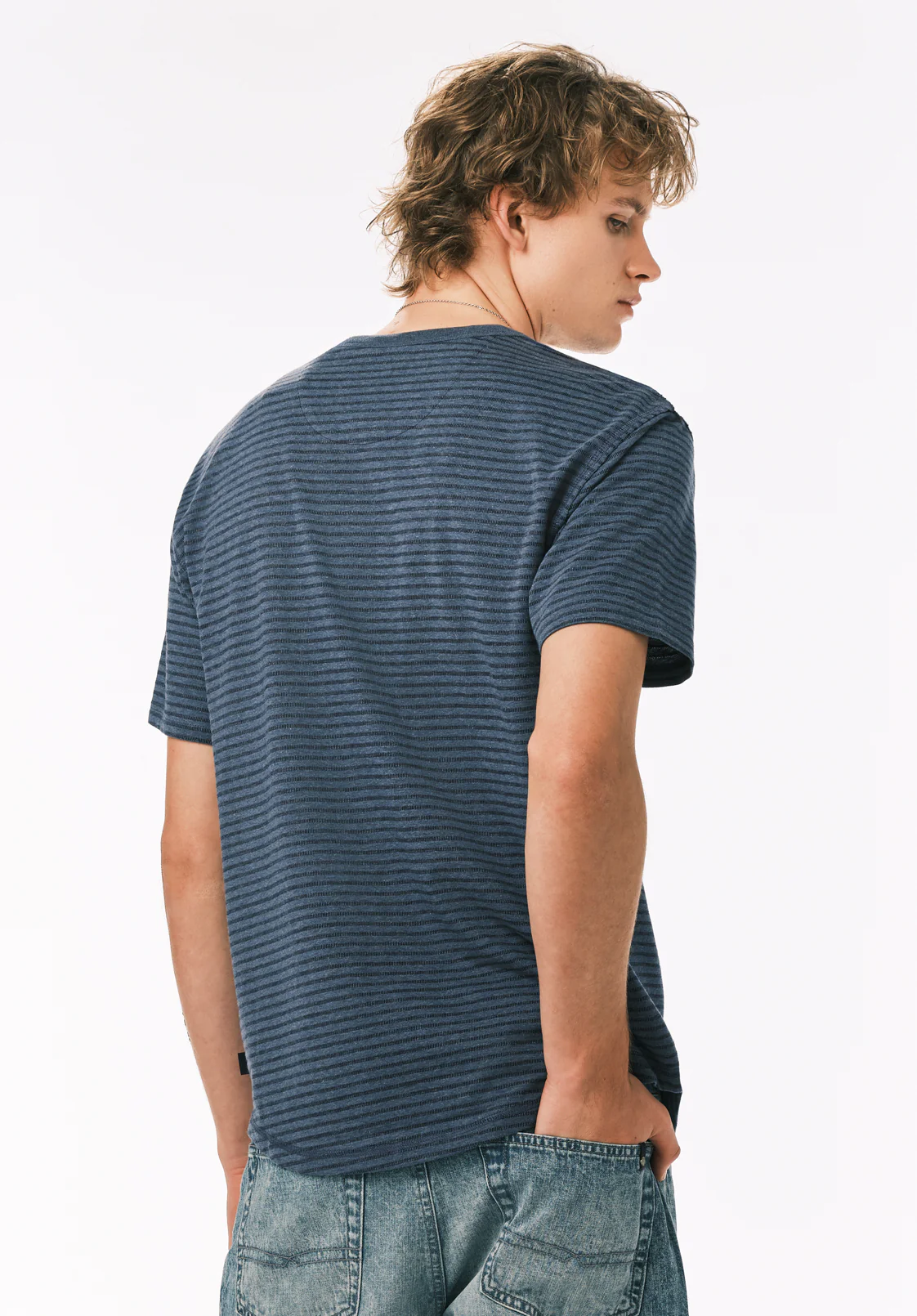 Kehlani Men’s Striped Short Sleeve Henley, Vintage Indigo - BM24760 - Image 5