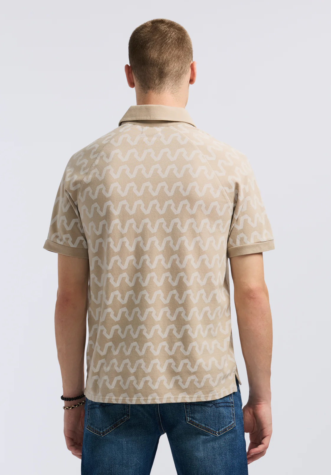Kindell Men's Short-Sleeve Wave Pattern Polo, Tuffet Beige - BM24531 - Image 2
