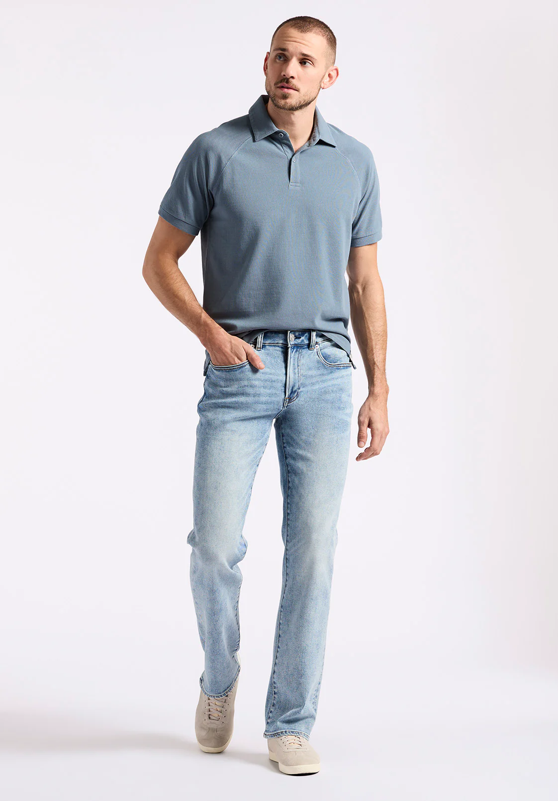 Slim Bootcut King Men's Jeans, Sanded and Whiskered Blue - BM26086 - Image 4