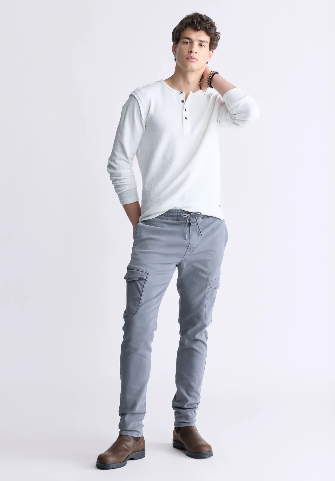 Kipato Men's Long-Sleeve Henley Top, White - BM24434 - Image 4