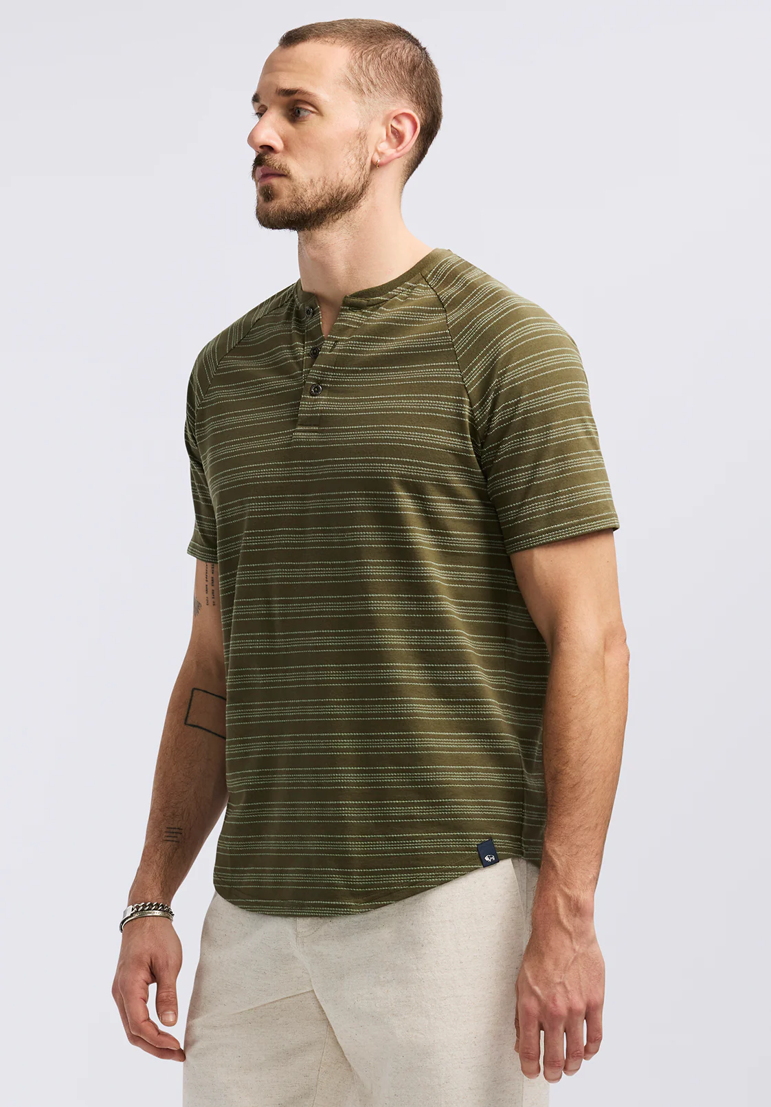 Klaus Men's Short-Sleeve Striped Henley Top, Fern - BM24630 - Image 2