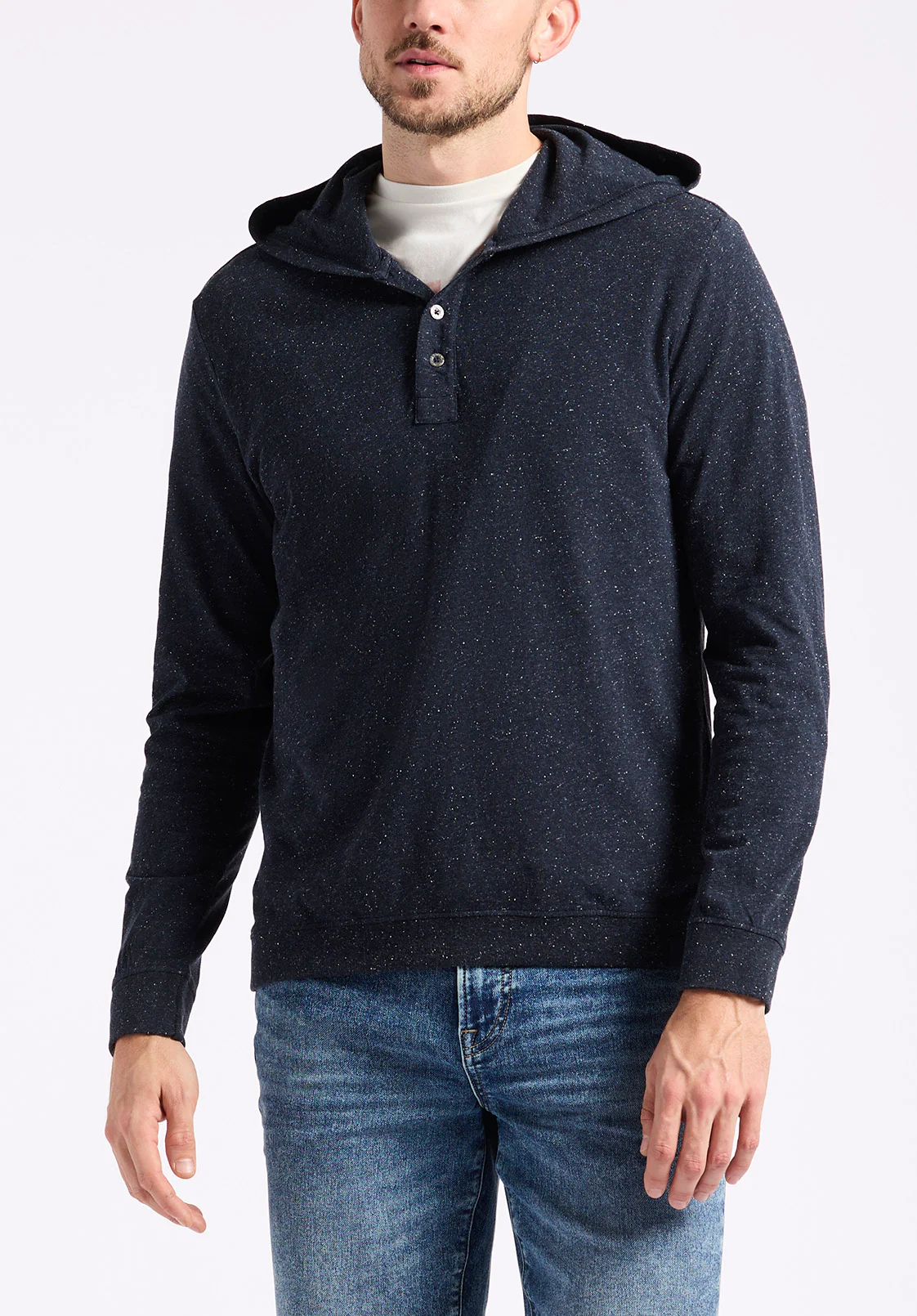 Kolder Men's Relaxed Fit Hooded Henley Top, Whale - BM24544 - Image 2