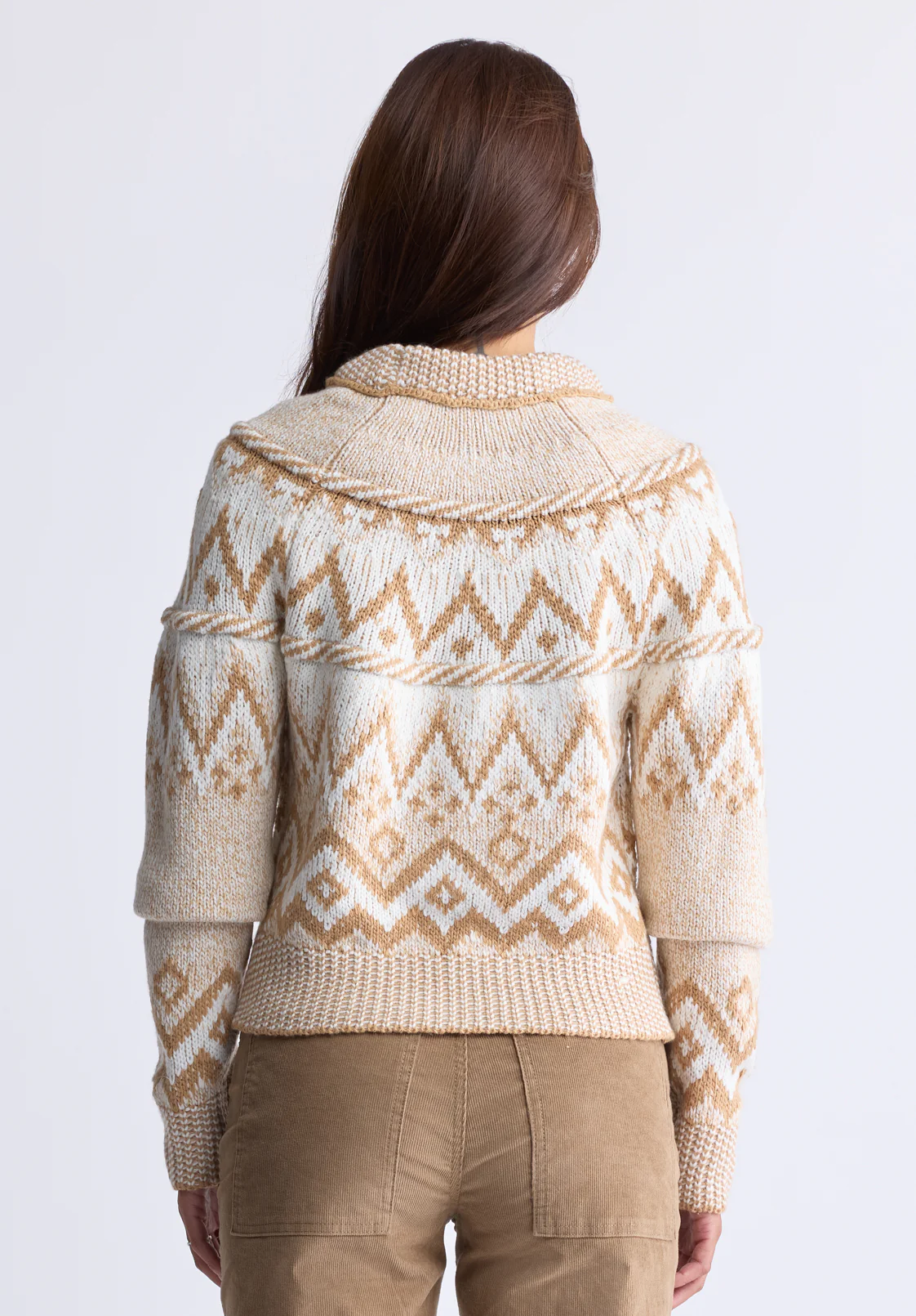 Lesina Women's Fair Isle Knit Pullover Sweater, Beige & Camel - SW0088F - Image 4