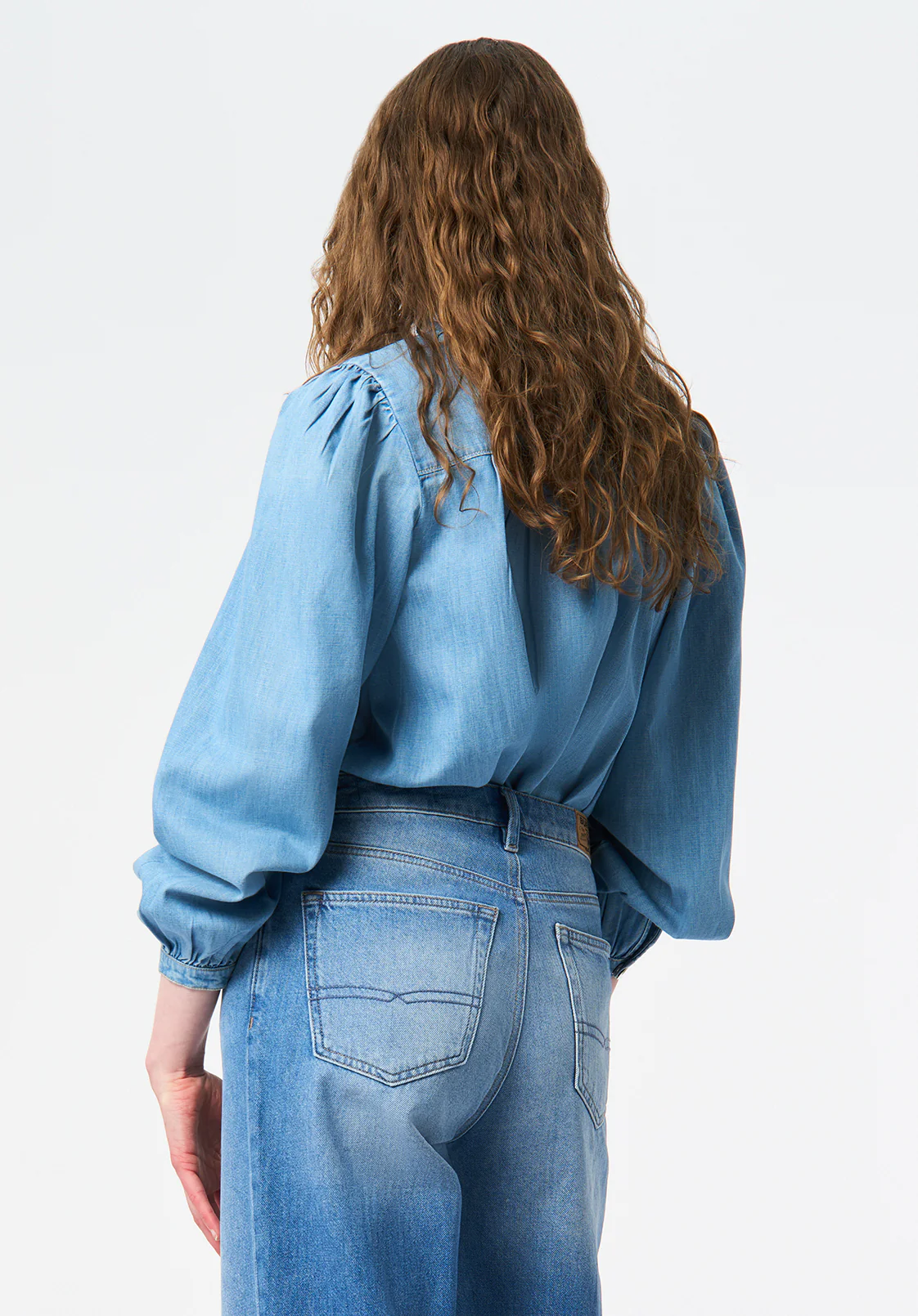 Lowen Women's Ruffled Tie-Neck Denim Blouse, True Blue - WT0212 - Image 3