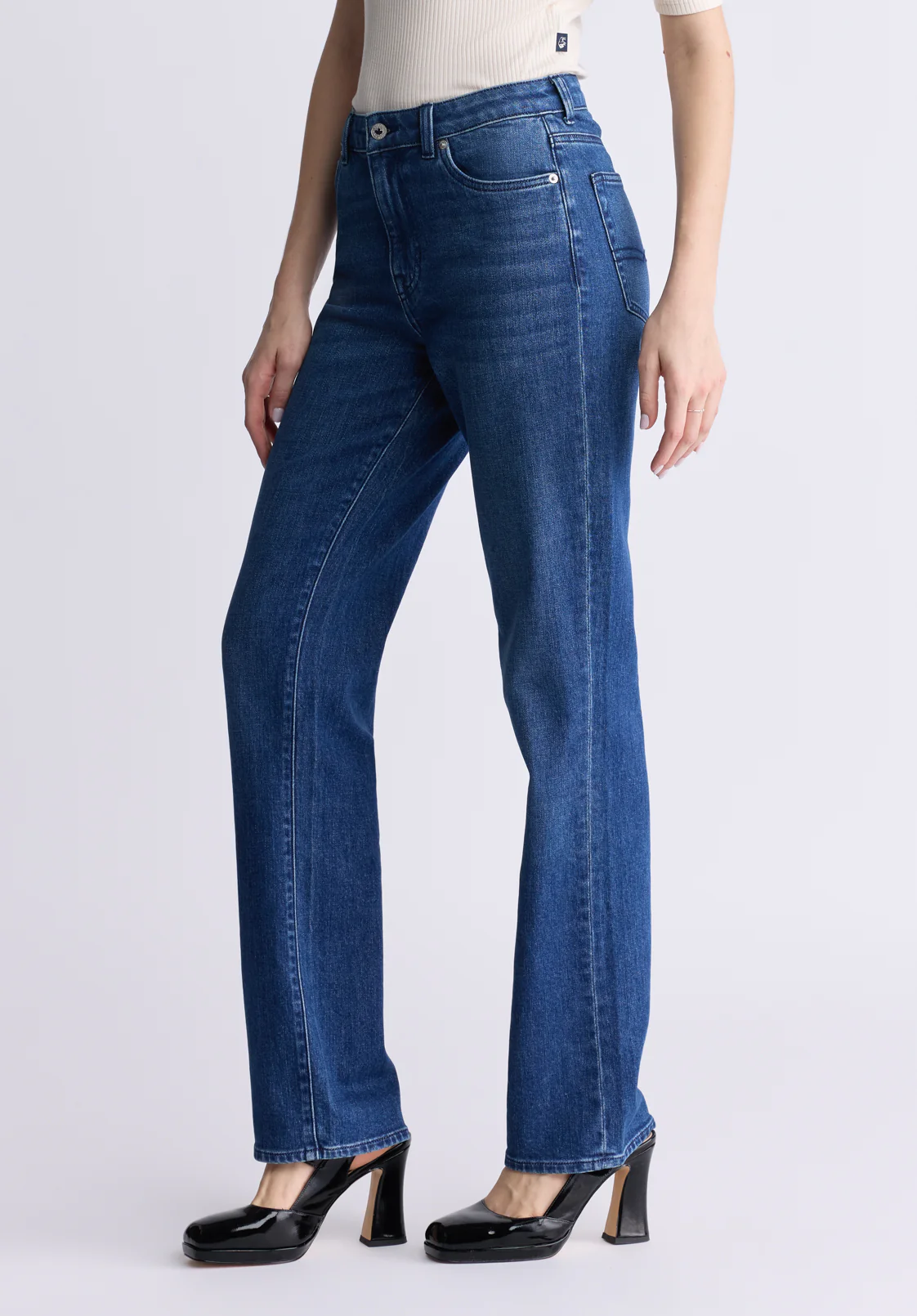 Mid Rise Straight Mary Women's Jeans, Contrasting Indigo  - BL15988 - Image 3