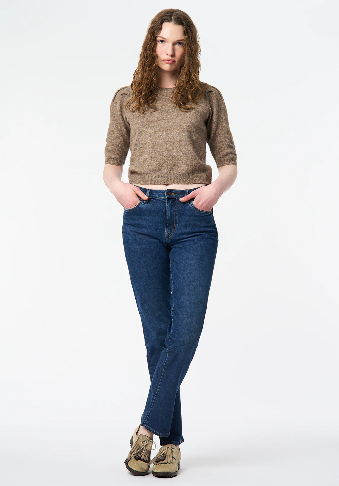 Mid Rise Straight Mary Women's Jeans, Contrasted Indigo - BL16151 - Image 4