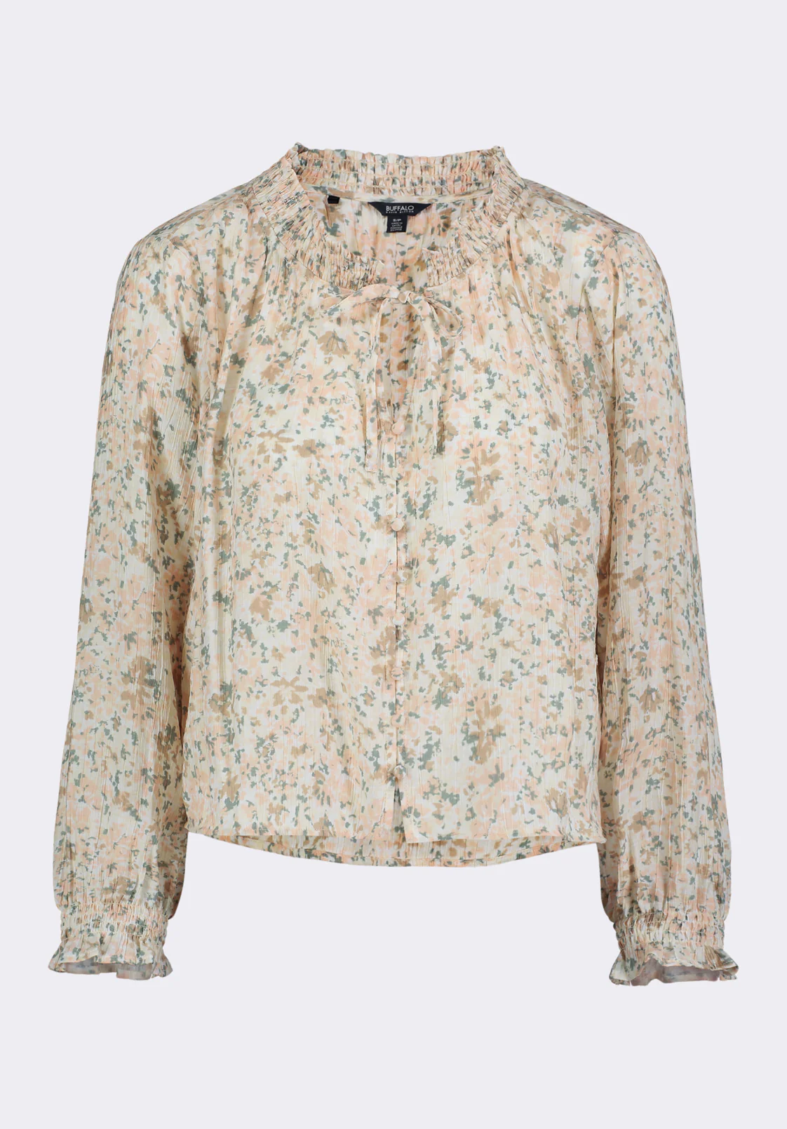 Maylah Women's Floral Print Long-Sleeve Smocked Blouse, Tan Floral - WT0174P - Image 6