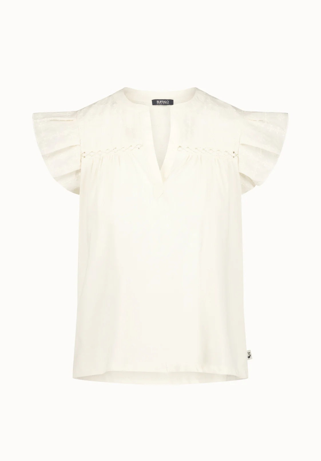Mckaylie Women's Split Neck Top with Ruffle Detail, Parchment - KT0210P - Image 5