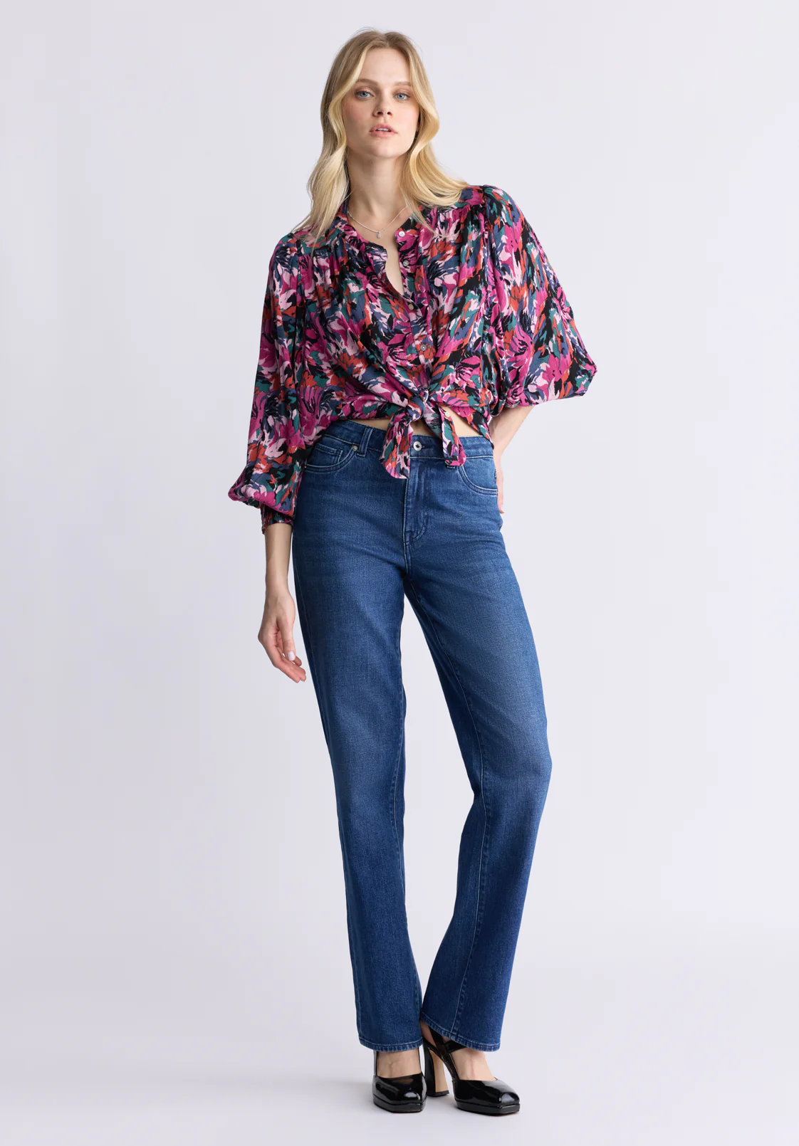 Ottilie Women's Long-Sleeved Blouse, Dark Pink Floral - WT0120F - Image 4