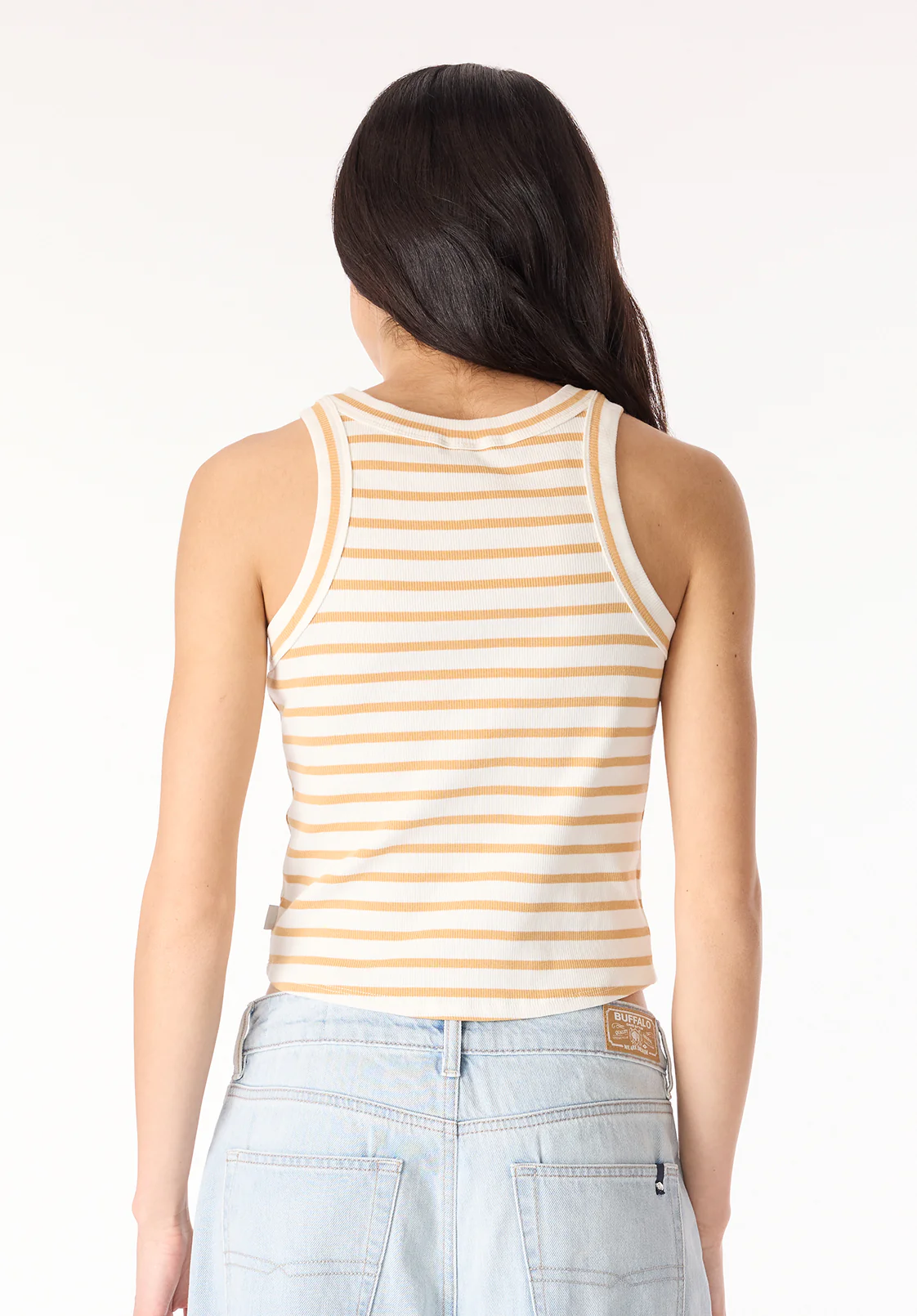Regine Women's Ribbed Striped Tank Top, White & Beige - KT0175P - Image 3