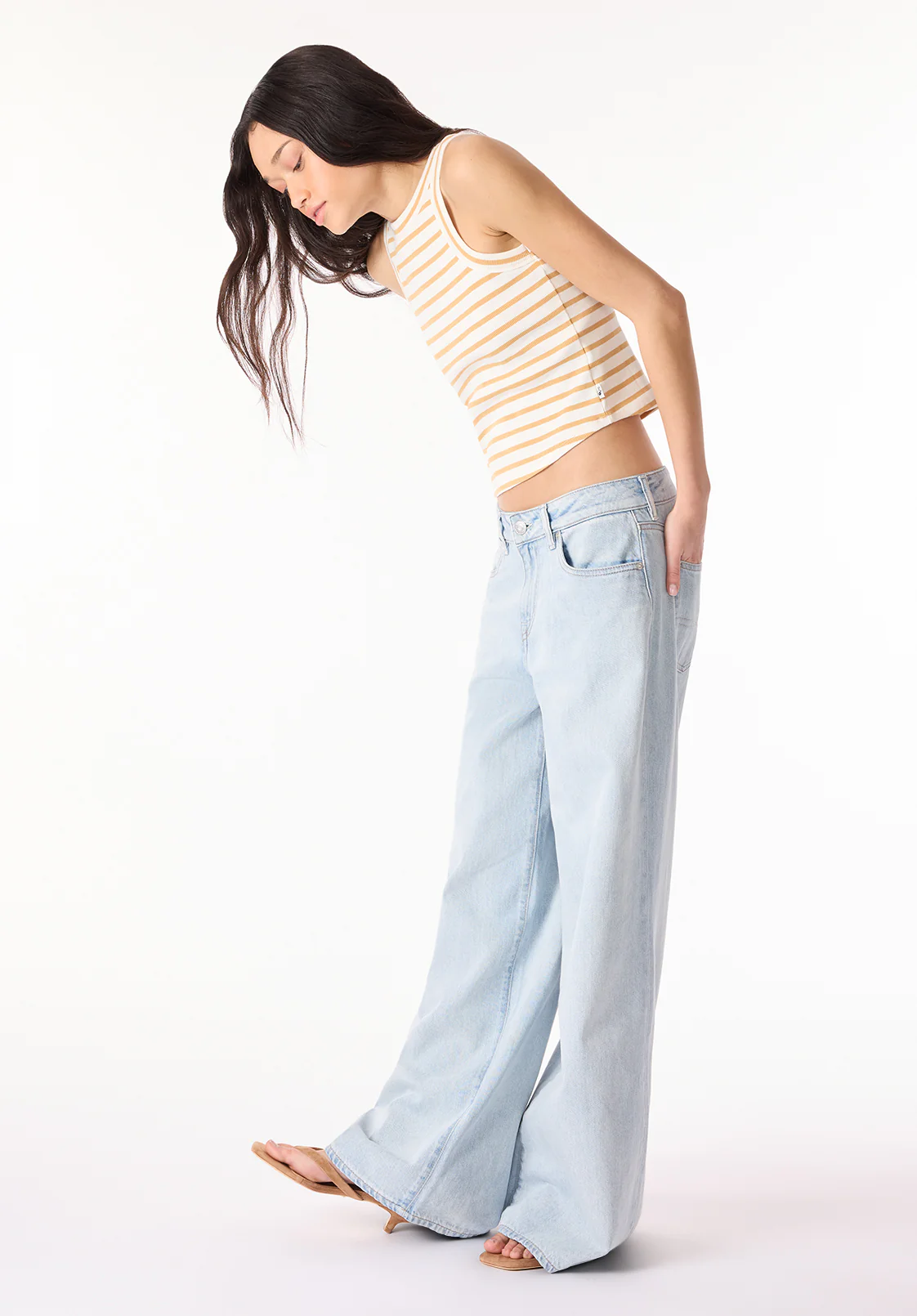 Regine Women's Ribbed Striped Tank Top, White & Beige - KT0175P - Image 4