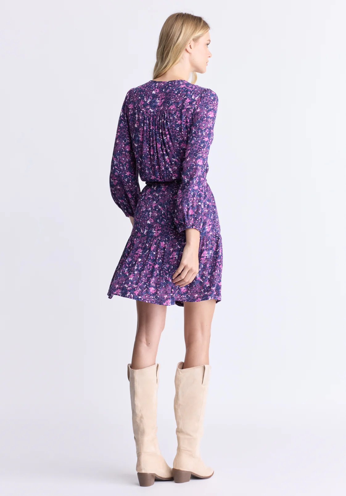 Rochelle Women's Floral Print Long-Sleeve Dress, Purple - WD0064H - Image 3