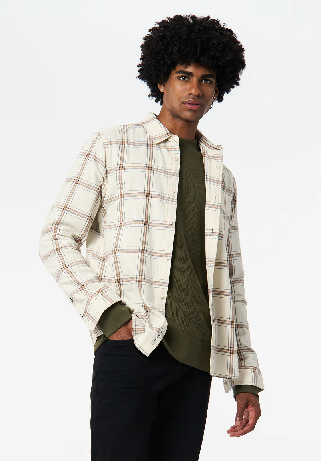 Sago Men’s Long-Sleeve Plaid Shirt, Buttercream - BM24689 - Image 2