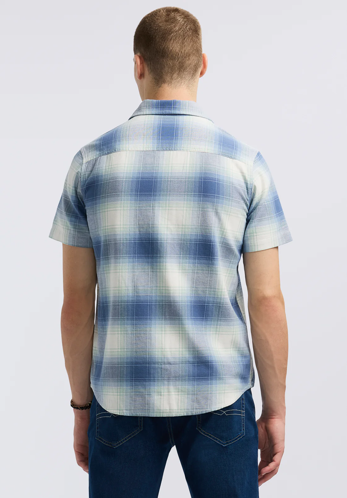 Sagrino Men's Short-Sleeve Plaid Fitted Shirt, Moonlight Blue - BM24618 - Image 2