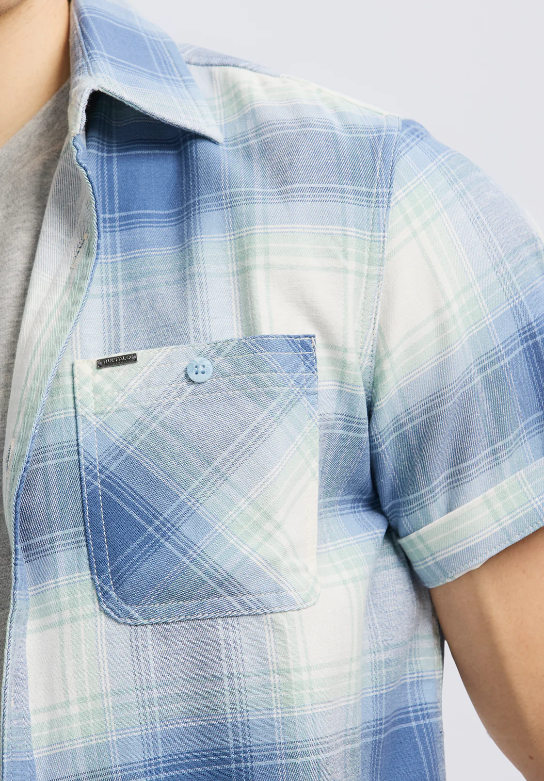 Sagrino Men's Short-Sleeve Plaid Fitted Shirt, Moonlight Blue - BM24618 - Image 4